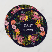 ピンクの赤と黄色のアスター花リースチョークボード 招待状 (正面/裏面)