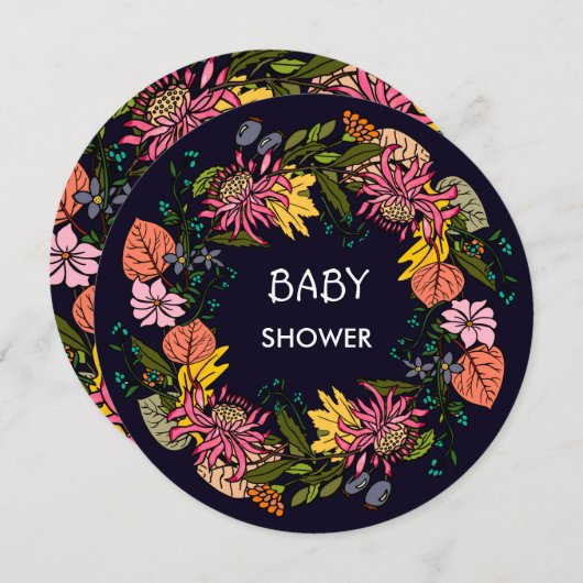 ピンクの赤と黄色のアスター花リースチョークボード 招待状 (正面/裏面)