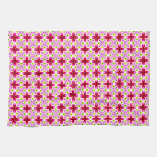 ピンクの赤のパターン キッチンタオル (横)