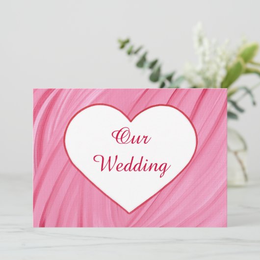 ピンクの赤の白いハートブレンド結婚式招待状 招待状 (スタンド正面)