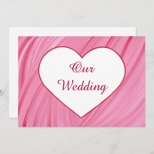 ピンクの赤の白いハートブレンド結婚式招待状 招待状 (正面/裏面)