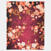 ピンクの赤の白い春の花、アンティークの赤いフローラ フリースブランケット (正面)