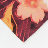 ピンクの赤の白い春の花、アンティークの赤いフローラ フリースブランケット (角)