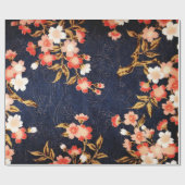 ピンクの赤の白い春の花、深いブルーフローラ ラッピングペーパー (フラット)