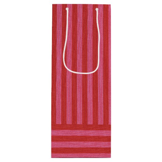 ピンクの赤ストライプいメリークリスマスと明るい ワインギフトバッグ (正面)