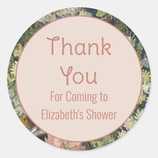 ピンクの赤来ちゃんシャワーの名前ありがとう ラウンドシール (正面)