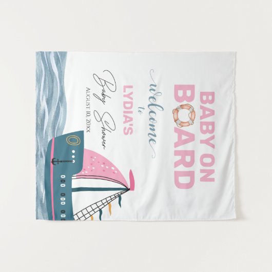 ピンクの赤航海のちゃんシャワー歓迎の背景 タペストリー (正面(横))