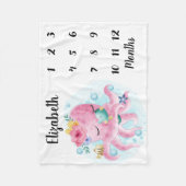 ピンクの赤面の花とタコのベビーマイルストーン フリースブランケット (正面)