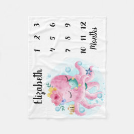 ピンクの赤面の花とタコのベビーマイルストーン フリースブランケット