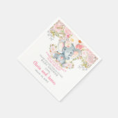 ピンクの赤面の花と象のナプキン。 スタンダードカクテルナプキン (角)