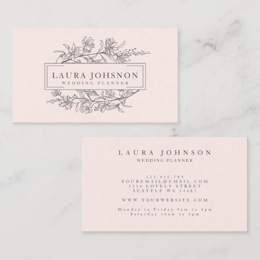 ピンクの赤面の花のウェディングプランナーの名刺 名刺 (正面/裏面)