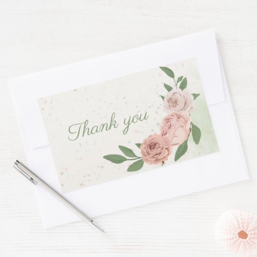 ピンクの赤面の花葉は青感謝していい。 長方形シール (封筒)