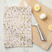 ピンクの赤面の金ゴールドのアニマルプリント キッチンタオル (四つ折り)