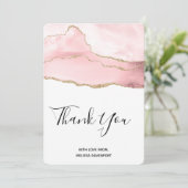 ピンクの赤面アゲートと金ゴールドリボンありがとう サンキューカード (スタンド正面)