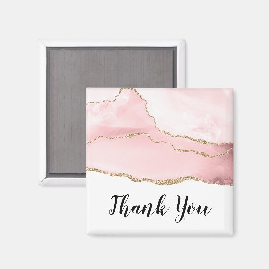 ピンクの赤面アゲートと金ゴールドリボンありがとう マグネット (正面/裏面)