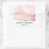 ピンクの赤面アゲートと金ゴールドリボンエレガントな結婚式 スクエアシール (バッグ)