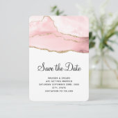 ピンクの赤面アゲートと金ゴールドリボンエレガントな結婚式 セーブザデート (スタンド正面)