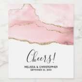 ピンクの赤面アゲートと金ゴールドリボンエレガントな結婚式 ワインラベル (シングルラベル)