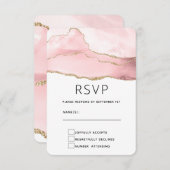 ピンクの赤面アゲートと金ゴールドリボンエレガントな結婚式 出欠カード (正面/裏面)