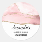 ピンクの赤面アゲートと金ゴールドリボンエレガントキャンドル ラウンドシール (正面)