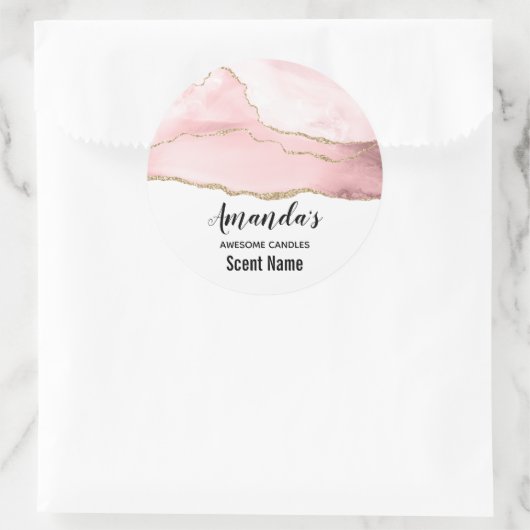 ピンクの赤面アゲートと金ゴールドリボンエレガントキャンドル ラウンドシール (バッグ)