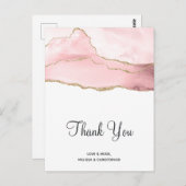 ピンクの赤面アゲートと金ゴールド結婚リボン感謝していの ポストカード (正面/裏面)