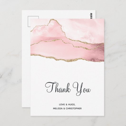 ピンクの赤面アゲートと金ゴールド結婚リボン感謝していの ポストカード (正面/裏面)