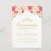 ピンクの赤面エレガントフローラキンセアニェラへの招待 招待状 (正面/裏面)