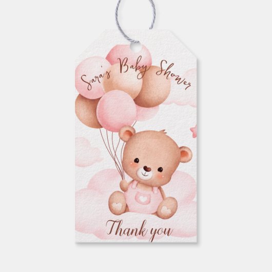 ピンクの赤面クマ赤ちゃんシャワーありがとう ギフトタグ (裏面)