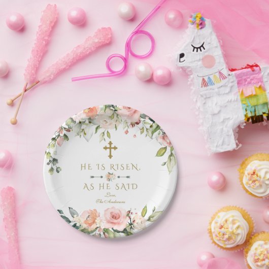 ピンクの赤面クリーム花彼は復活金ゴールドイースター ペーパープレート (パーティー)