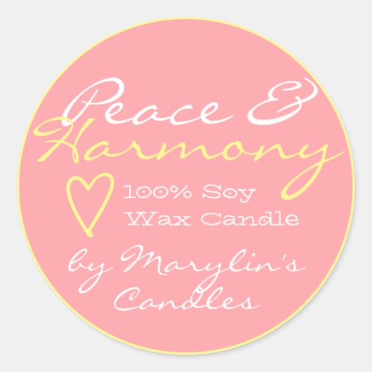 ピンクの赤面シンプルキャンドルラベルとハートパステル ラウンドシール (正面)
