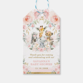 ピンクの赤面ジャングルサファリガールベビーシャワーの好意 ギフトタグ