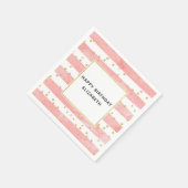 ピンクの赤面ストライプと金ゴールドフェイク紙吹雪誕生日 スタンダードカクテルナプキン (角)