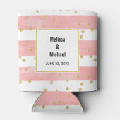 ピンクの赤面ストライプ数 |フェイク金ゴールド結婚紙吹雪 缶クーラー (裏面)