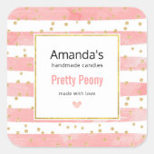 ピンクの赤面ストライプ数 |金ゴールドフェイク紙吹雪キャンドルビジネス スクエアシール (正面)