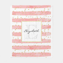 ピンクの赤面ストライプ数 |金ゴールドフェイク紙吹雪モノグラム フリースブランケット