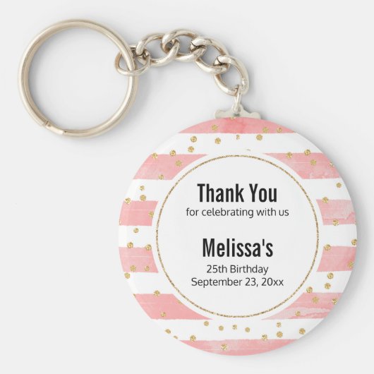 ピンクの赤面ストライプ数 |金ゴールドフェイク紙吹雪 キーホルダー (正面)