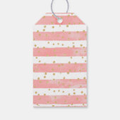 ピンクの赤面ストライプ数 |金ゴールドフェイク紙吹雪 ギフトタグ (裏面)