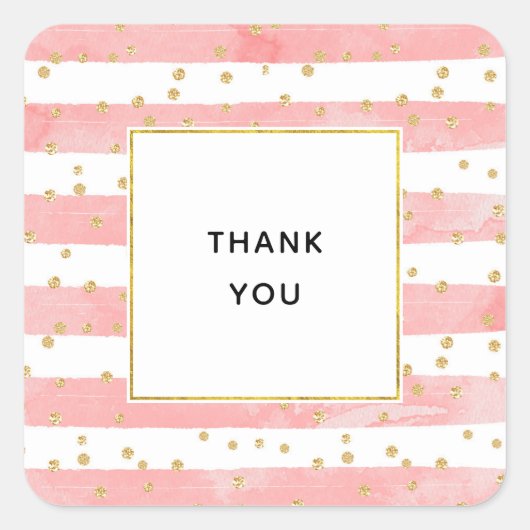 ピンクの赤面ストライプ数 |金ゴールドフェイク紙吹雪 スクエアシール (正面)