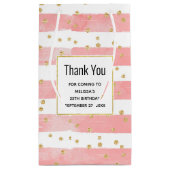 ピンクの赤面ストライプ数 |金ゴールドフェイク紙吹雪 スモールペーパーバッグ (裏面)