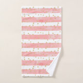 ピンクの赤面ストライプ数 |金ゴールドフェイク紙吹雪 バスタオルセット (ハンドタオル)