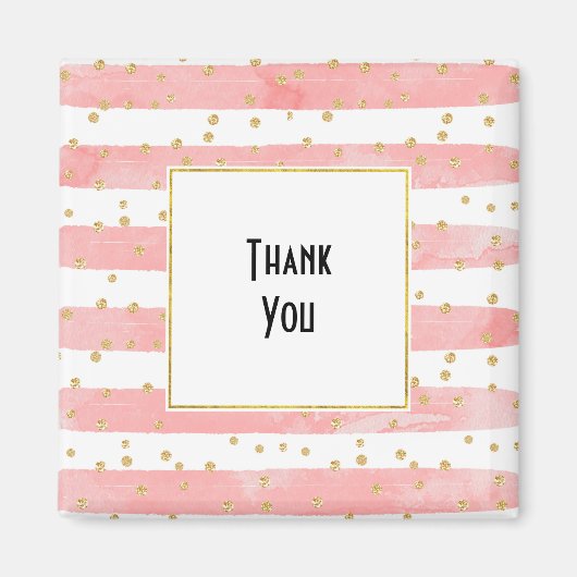 ピンクの赤面ストライプ数 |金ゴールドフェイク紙吹雪 マグネット (正面)