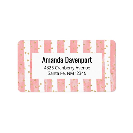 ピンクの赤面ストライプ数 |金ゴールドフェイク紙吹雪 ラベル (正面)