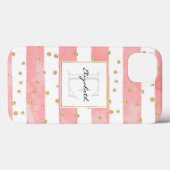 ピンクの赤面ストライプ数 |金ゴールドフェイク紙吹雪 Case-Mate iPhoneケース (裏面 (横))