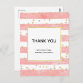 ピンクの赤面ストライプ金ゴールド紙吹雪ありがとう ポストカード (正面/裏面)