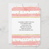 ピンクの赤面ストライプ金ゴールド紙吹雪 サンキューカード (裏面)