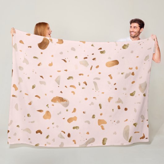 ピンクの赤面テラッツォと金ゴールド銅の斑点 フリースブランケット (インサイチュ)