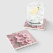 ピンクの赤面バラ審美的フローラルパターン ストーンコースター (横)