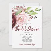ピンクの赤面バーガンディのブライダルシャワーの招待状 招待状 (正面)