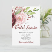 ピンクの赤面バーガンディのブライダルシャワーの招待状 招待状 (スタンド正面)
